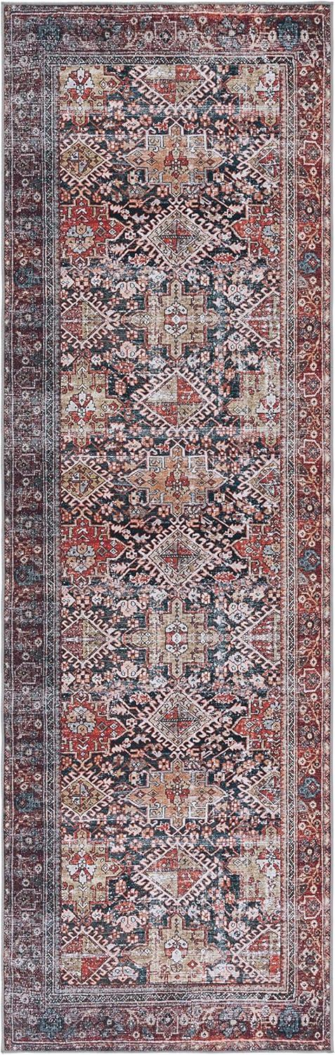 SAFAVIEH Tucson Forrester Oriental Machine Washable Area Rug, Navy/Rust, 2'6" x 22'