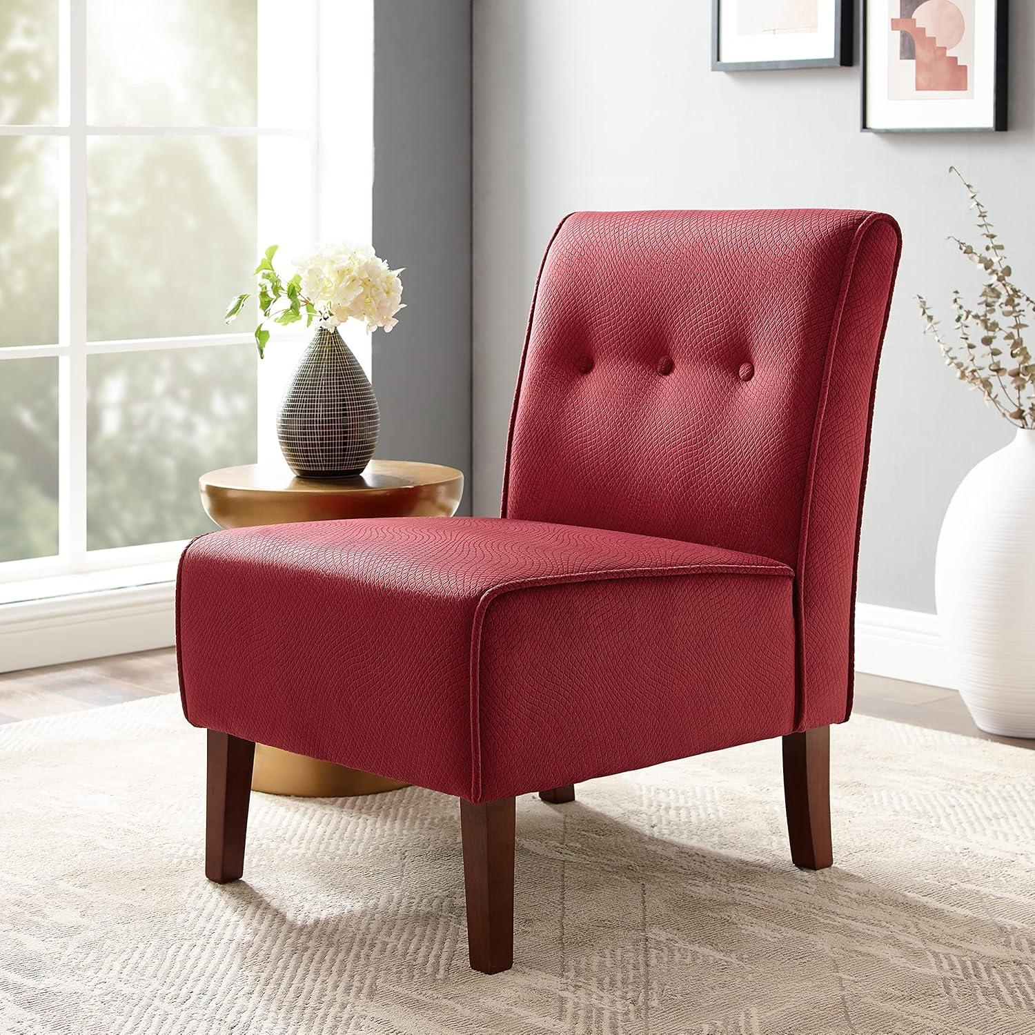 Elegant Coco Slipper Accent Chair in Luxurious Red with Sturdy Wood Frame