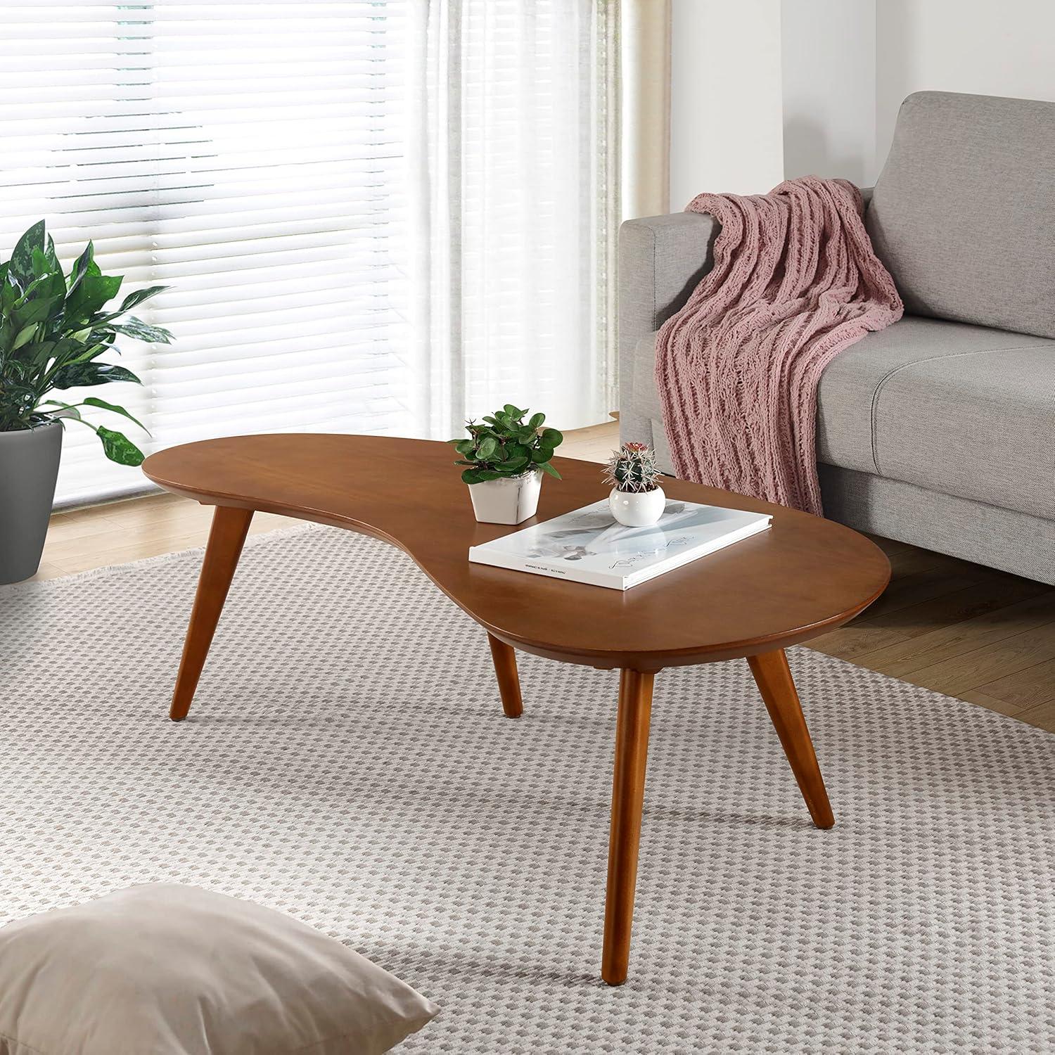 Mid-Century Modern Castanho Pine Wood Oval Coffee Table