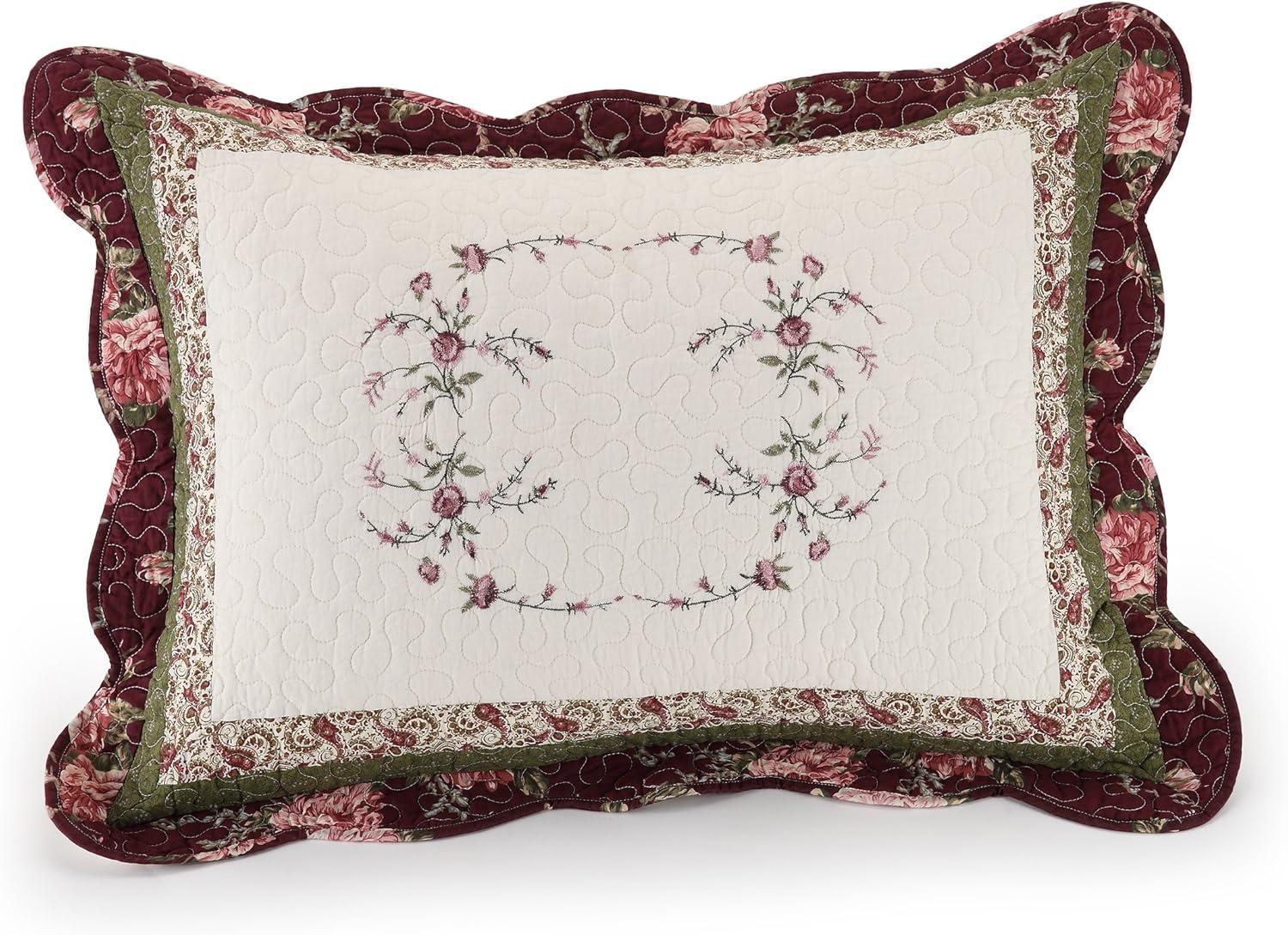 King Brooke Sham Ivory - Modern Heirloom: Embroidered Cotton Pillow Sham, Botanical Pattern, Machine Washable