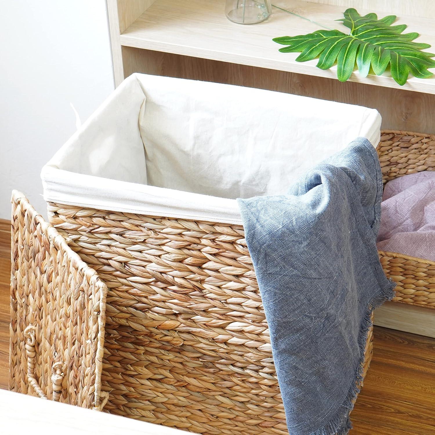 Vintiquewise Handmade Rectangular Water Hyacinth Wicker Laundry Hamper with Lid Natural, Large