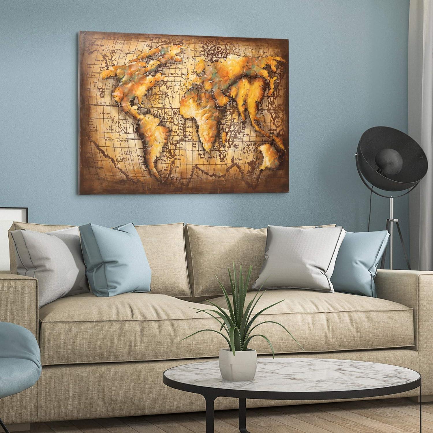 Empire Art Direct  World Map Hand Painted Primo Mixed Media Iron Wall Sculpture 3D Metal Wall Art