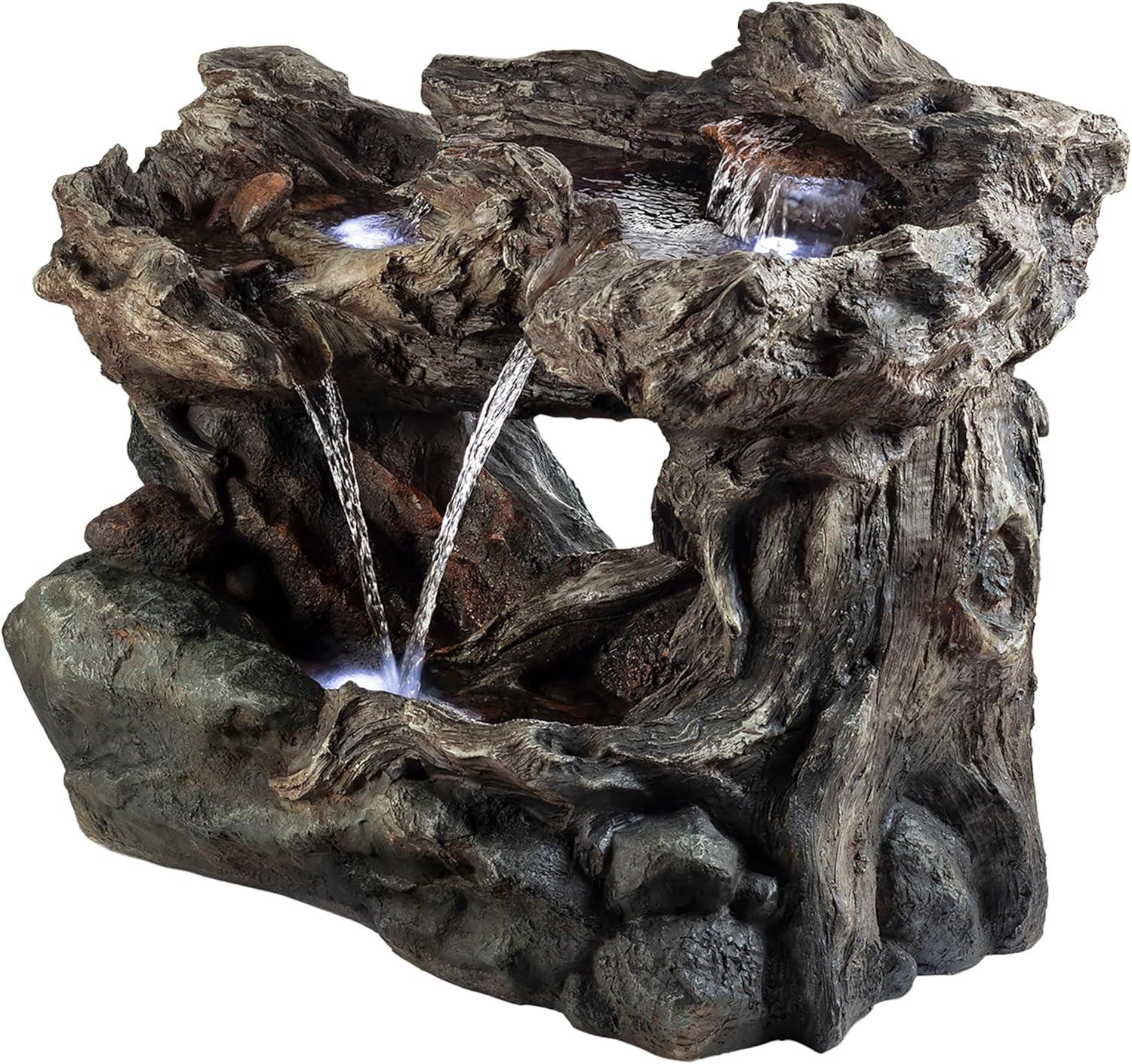 Alpine Corporation 40" x 23" x 30" Outdoor Polystone Light-Up Rainforest Plug-In Fountain, Brown