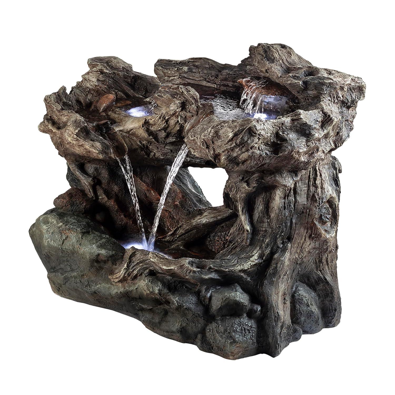 Alpine Corporation 40" x 23" x 30" Outdoor Polystone Light-Up Rainforest Plug-In Fountain, Brown