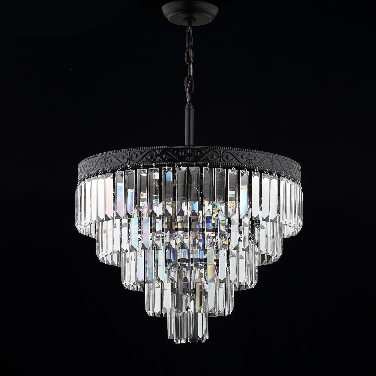 JONATHAN Y JYL9007B Wyatt 20" 4-Light Crystal LED Chandelier, Contemporary, Classic, Traditional for living room, dinning room, bedroom, office Bulb Included, Bronze/ Clear