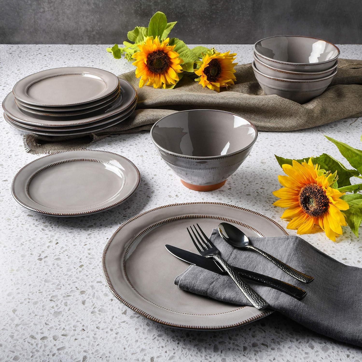 Gibson Elite Gray and Terracotta Ceramic Dinnerware Set, Service for 4