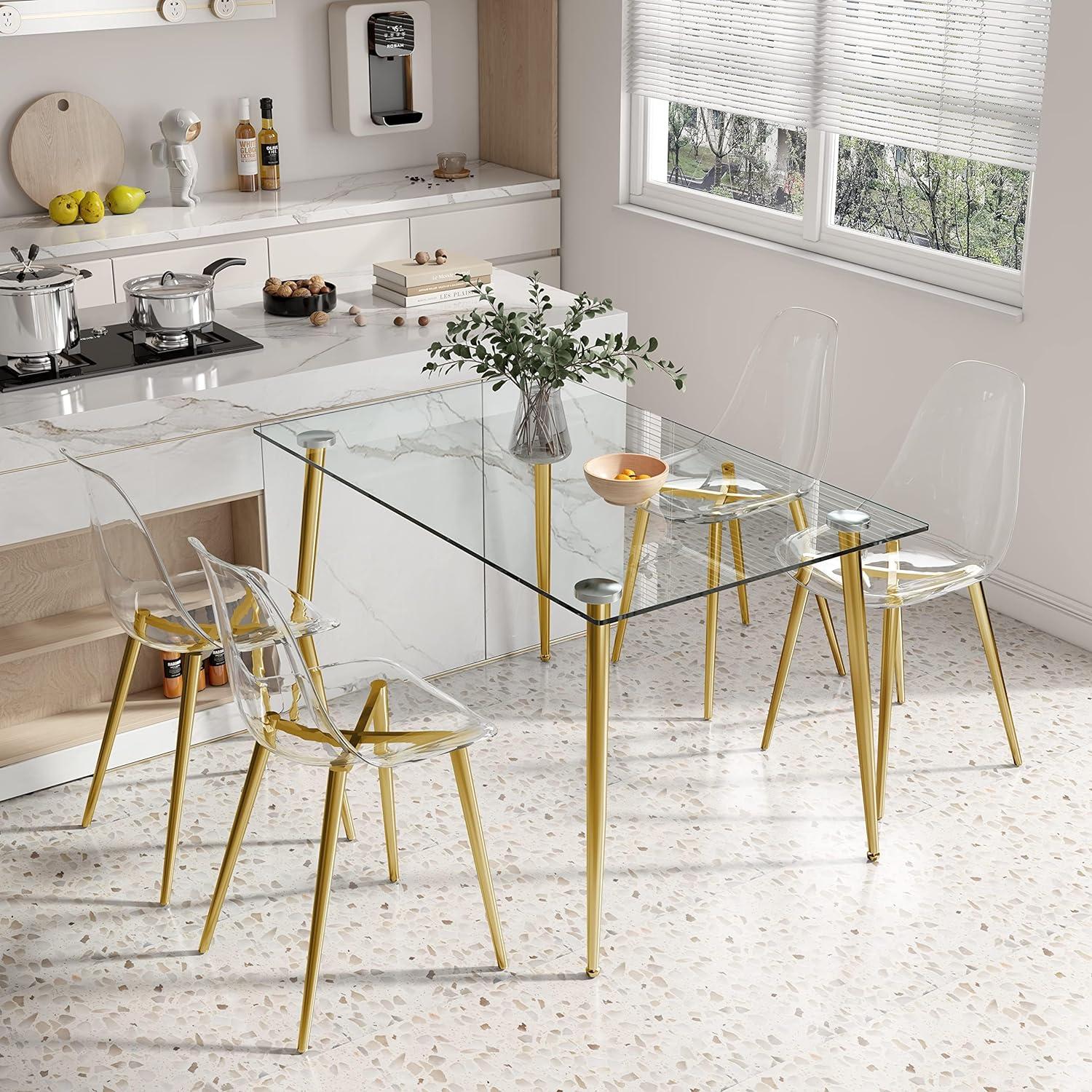 Clear Acrylic Side Chair with Gold Metal Legs