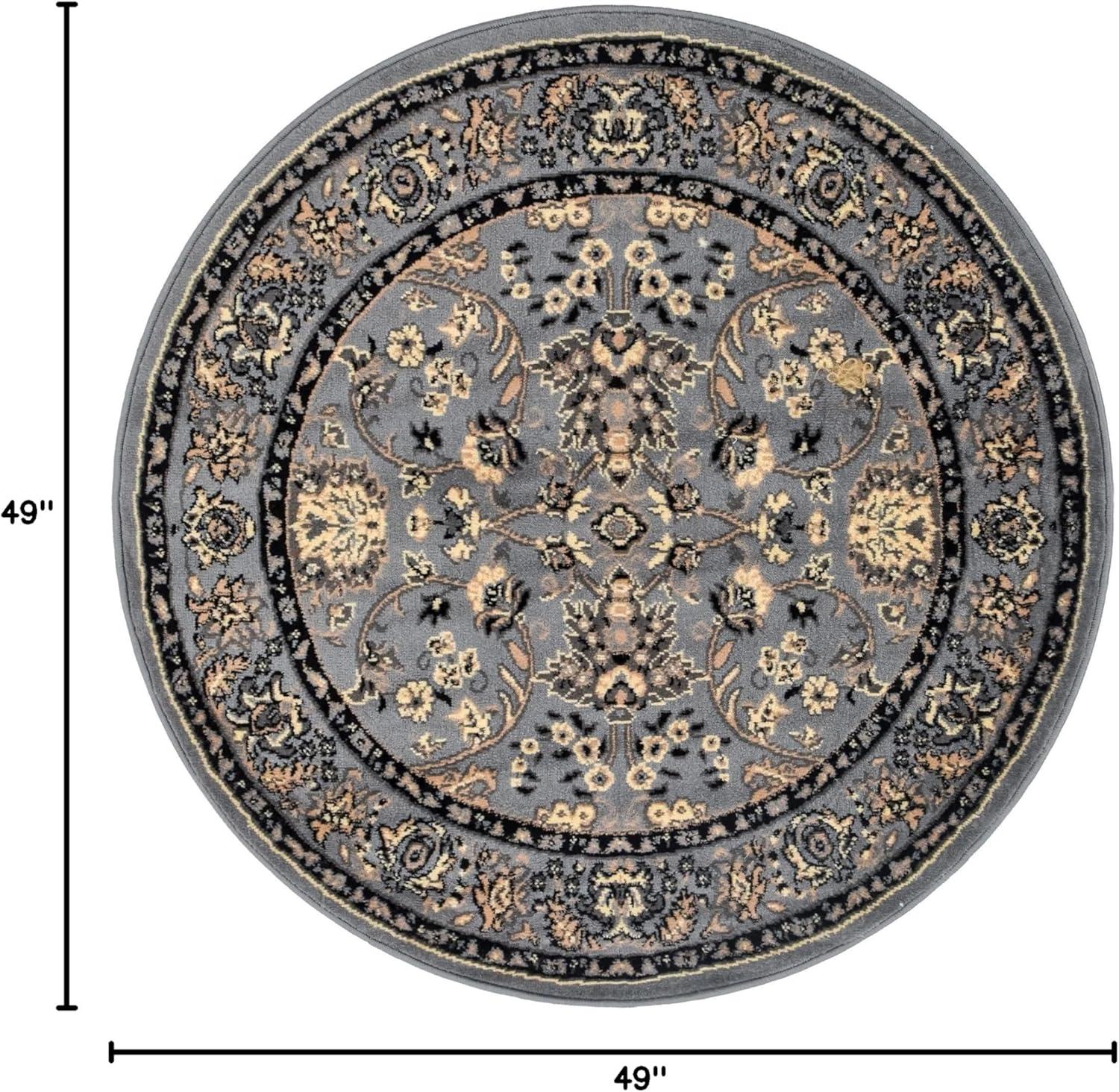 Unique Loom Sialk Hill Collection Area Rug - Washington (4' 1" Round Gray/Black) Floral Traditional Perfect For Living Room Bed Room Dining Room Office