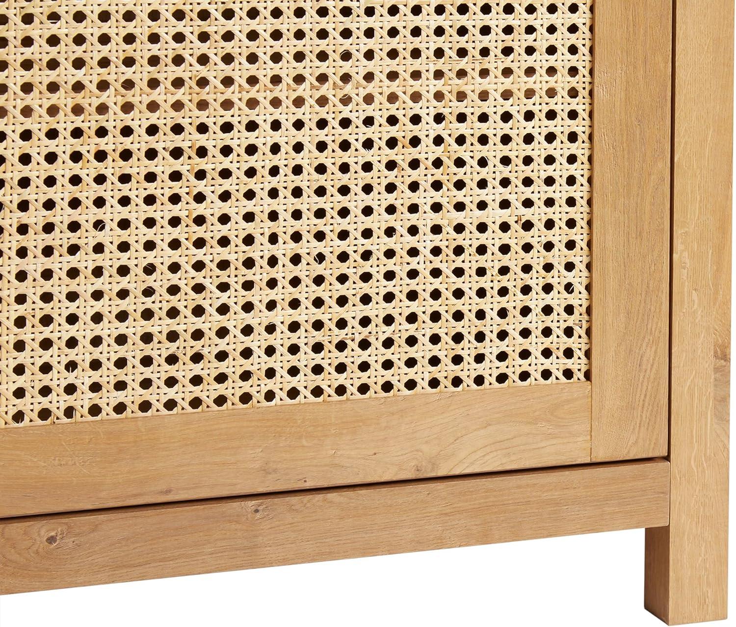 English Oak 58" Modern Rattan & Wood Sideboard