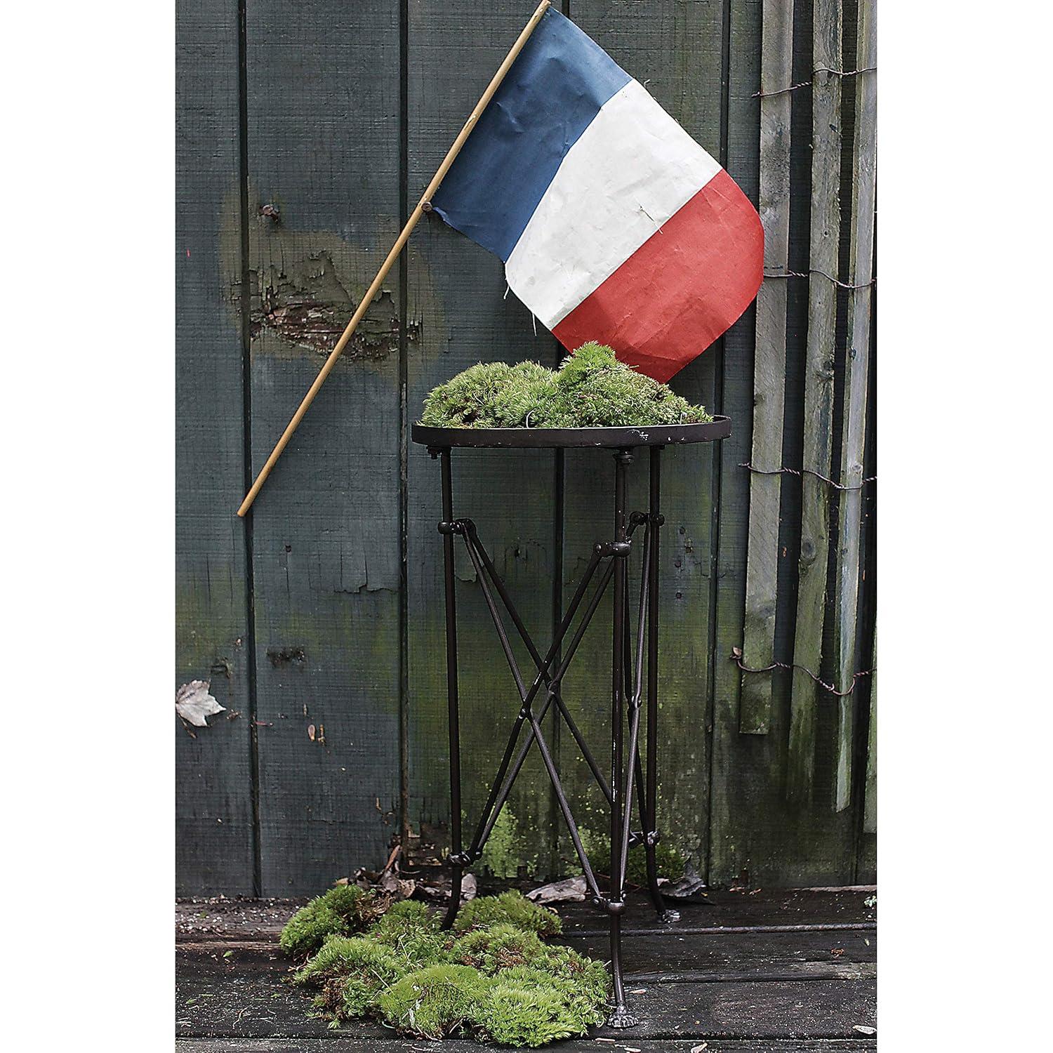 Storied Home Metal Tray Table Bronze: Round Pine Top, 25.5" High, Assembly Required