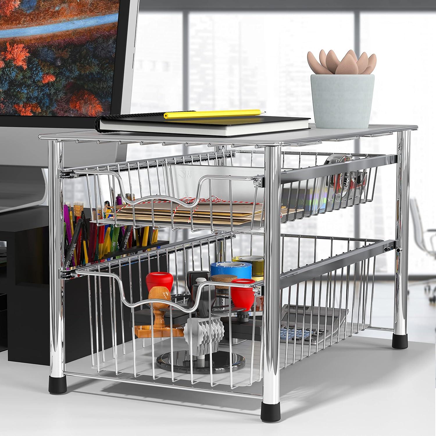 Chrome Stackable 2 Tier Sliding Basket Organizer Drawer