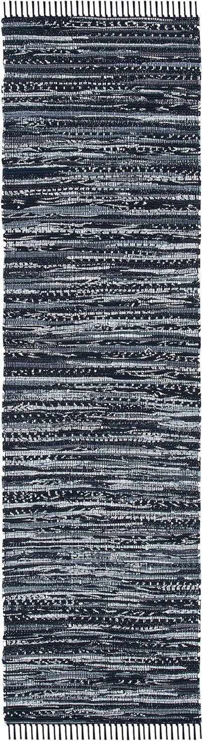 Rag Runner Rug RAR121 Hand Woven Runner Rug - Black - 2'3"x7' - Safavieh.