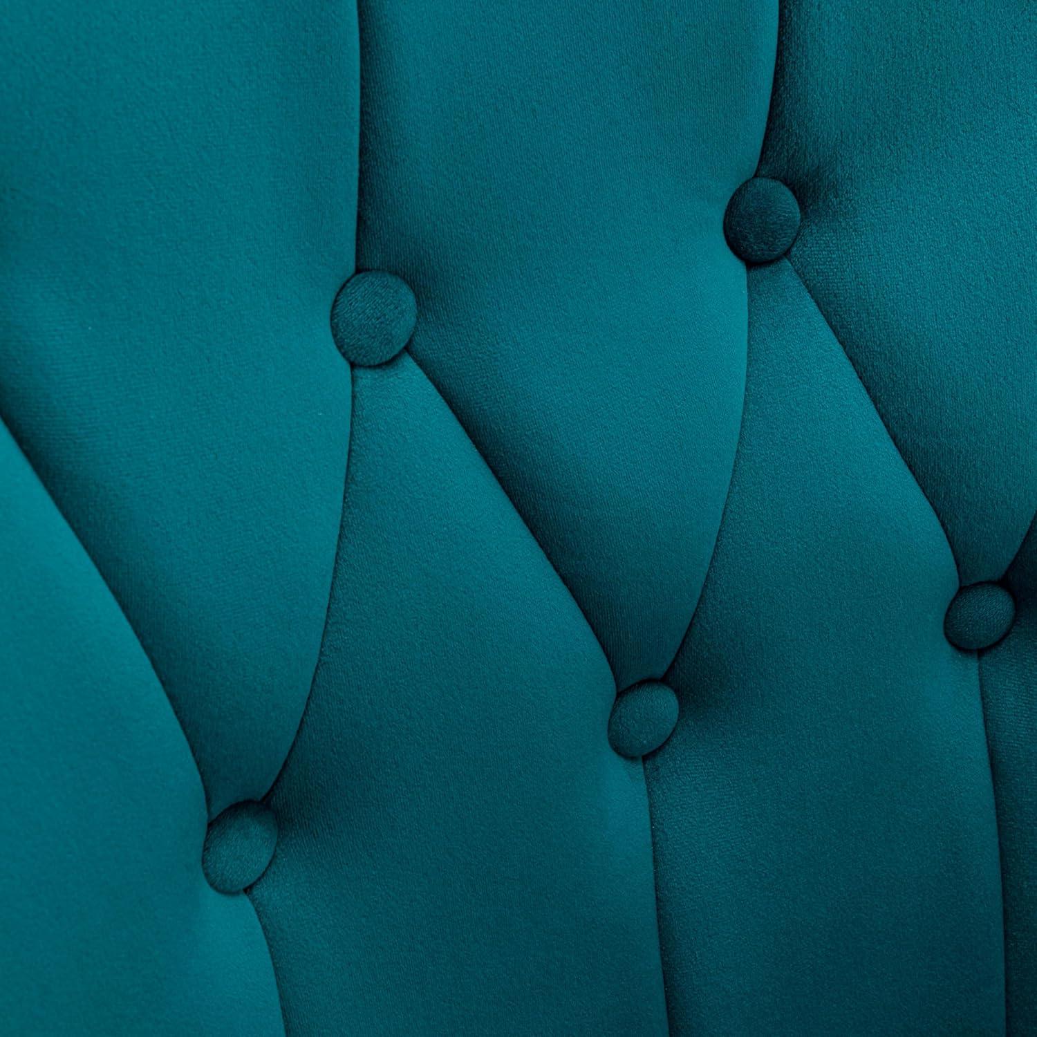 Modern Chic Mid-Century Velvet Accent Armchair for Living Room, Bedroom, or Home Office, Button-Tufted Wingback Design with Gold Flared Legs, Dark Teal