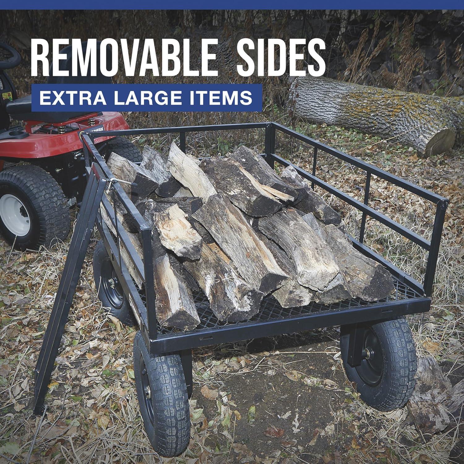 Strongway Black Steel Utility Cart with Pneumatic Wheels