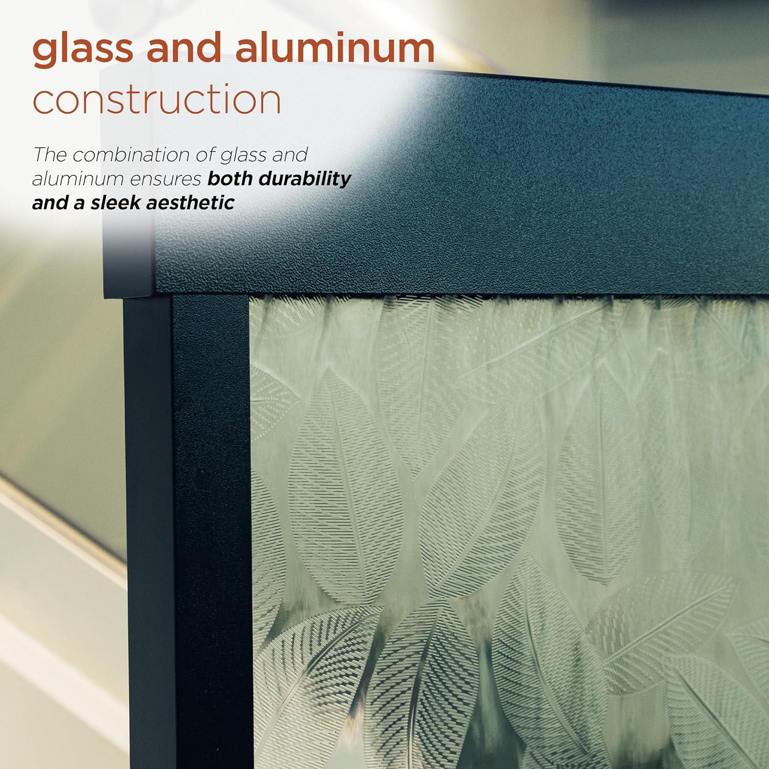 Alpine Corporation 72" Clear Glass Panel with Embossed Leaves Waterfall Fountain: Freestanding, Electric, Indoor/Outdoor Use