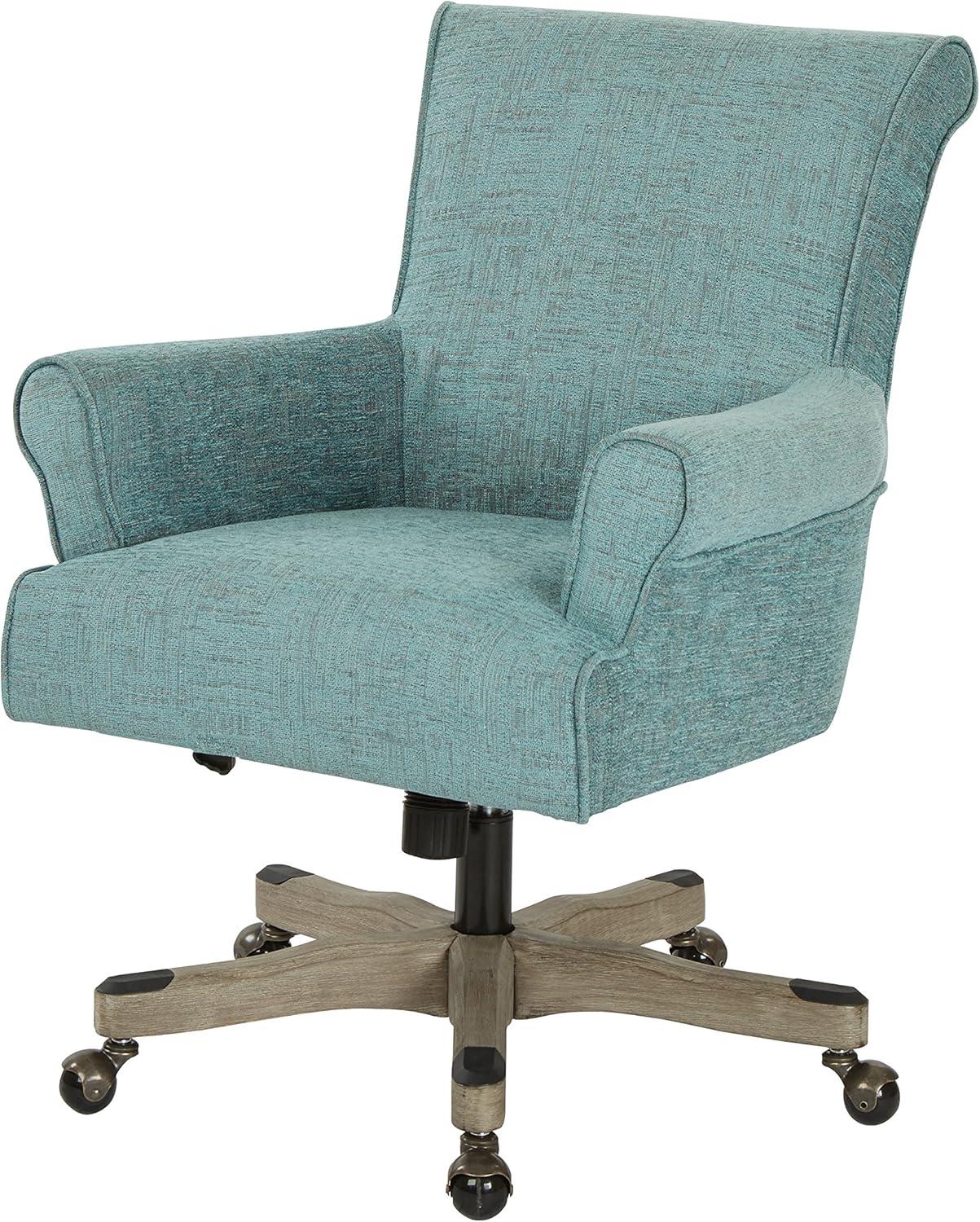 Megan Office Chair in Turquoise Fabric with Grey Wash Wood