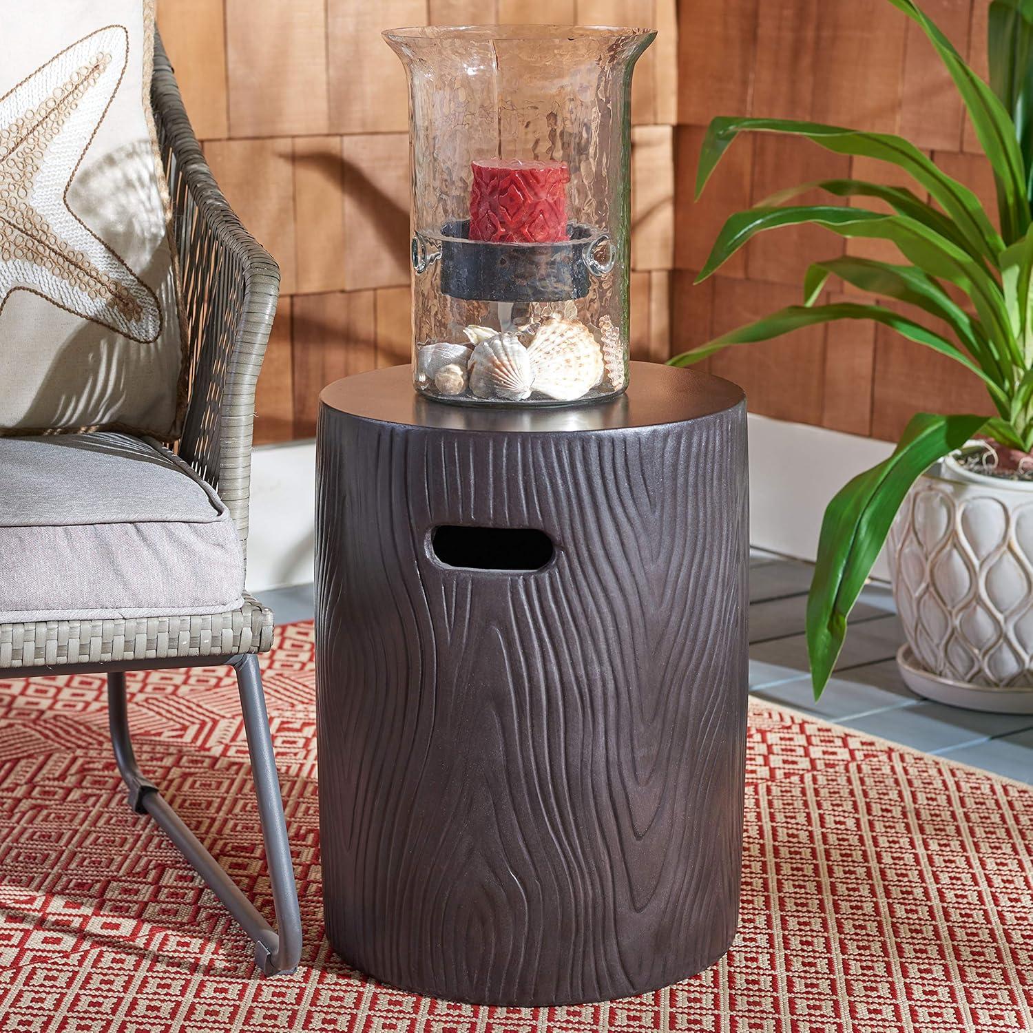 Trunk Indoor/Outdoor Modern Concrete Round Accent Table - Black - Safavieh