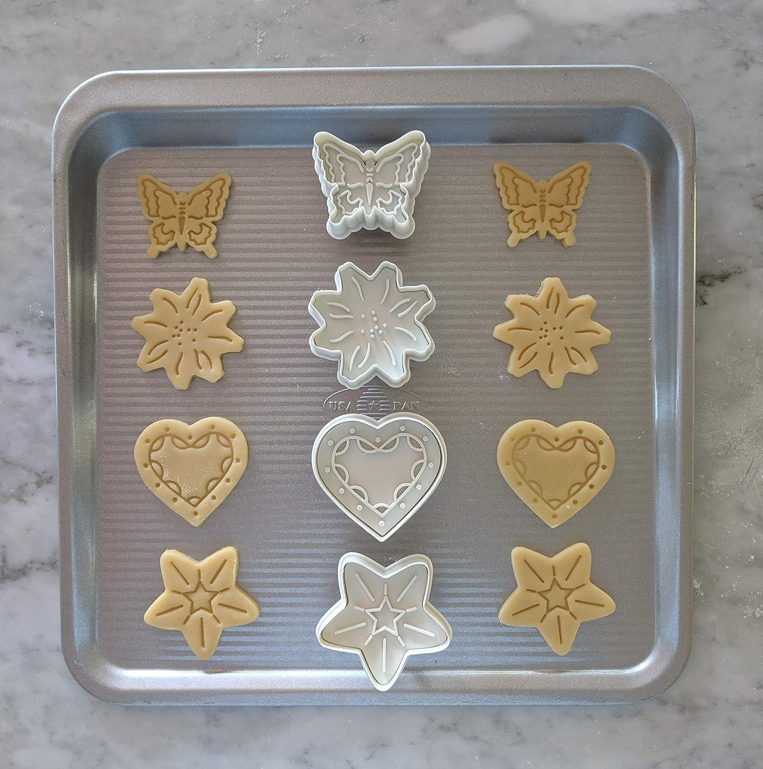 White Plastic Heart-Shaped Cookie Stamp and Cutter Set