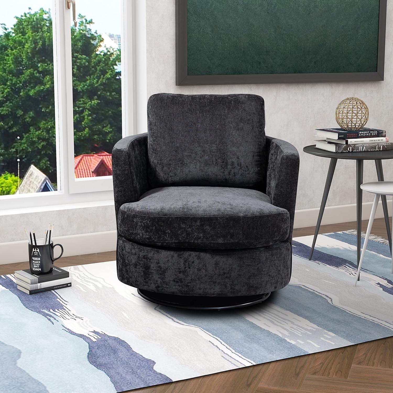 Modern Upholstered  Swivel Barrel Chair(Set Of 2) Black