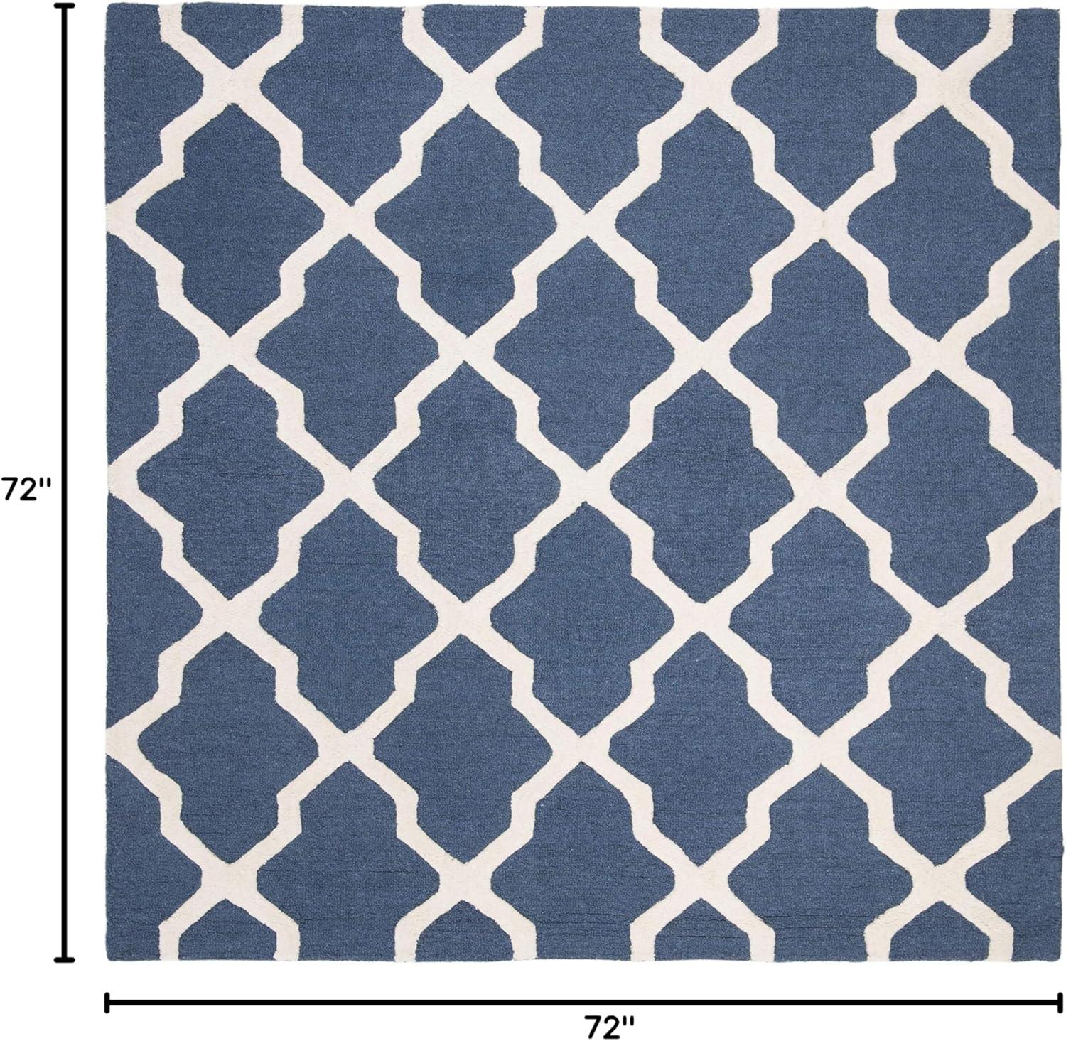 SAFAVIEH Cambridge Liam Geometric Wool Area Rug, Navy Blue/Ivory, 6' x 6' Square