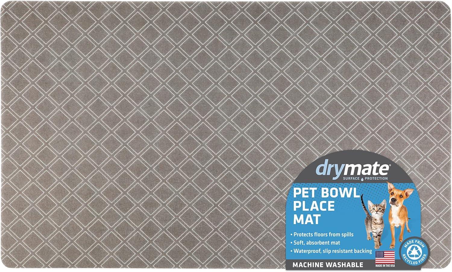 Pet Bowl Placemat, Feeding Mat For Dog & Cat - Thin, Absorbent, Waterproof, Machine Washable