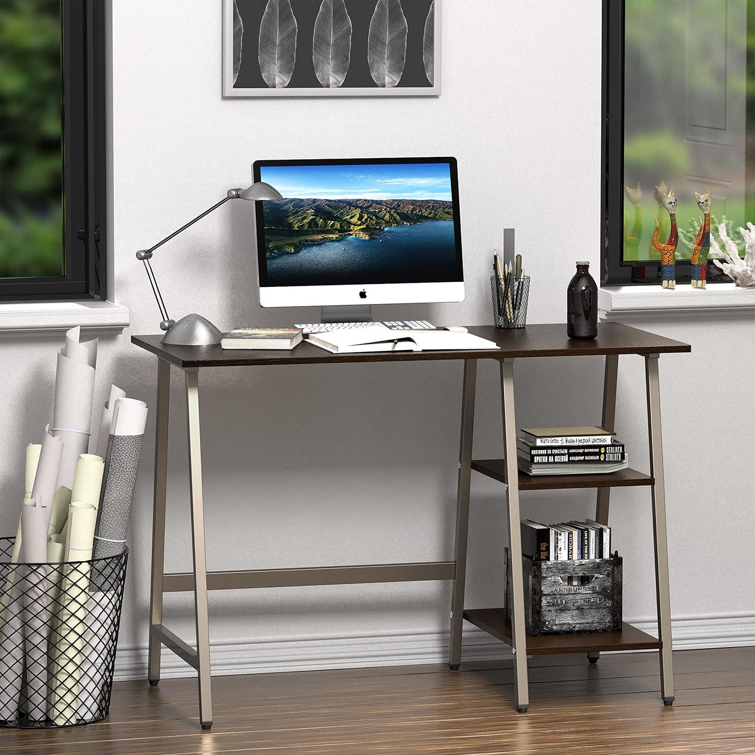 SHW Trestle 43-Inch Home Office Computer Desk, Espresso