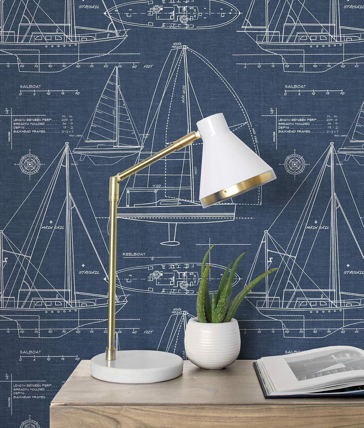 NextWall Navy Blue Yacht Club Peel and Stick Wallpaper