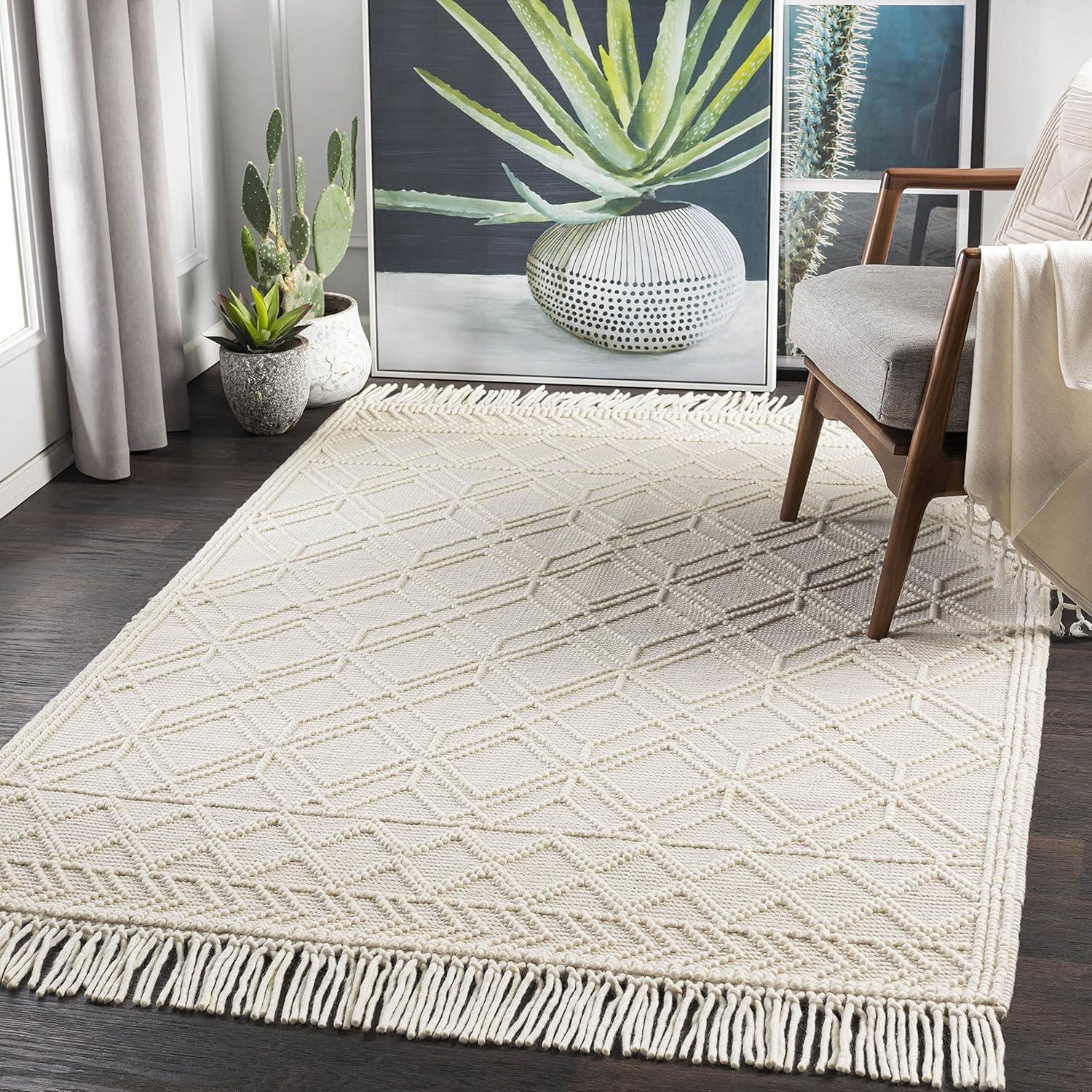 Serene Haven Hand-Knotted Wool Beige Area Rug, 8' x 10'