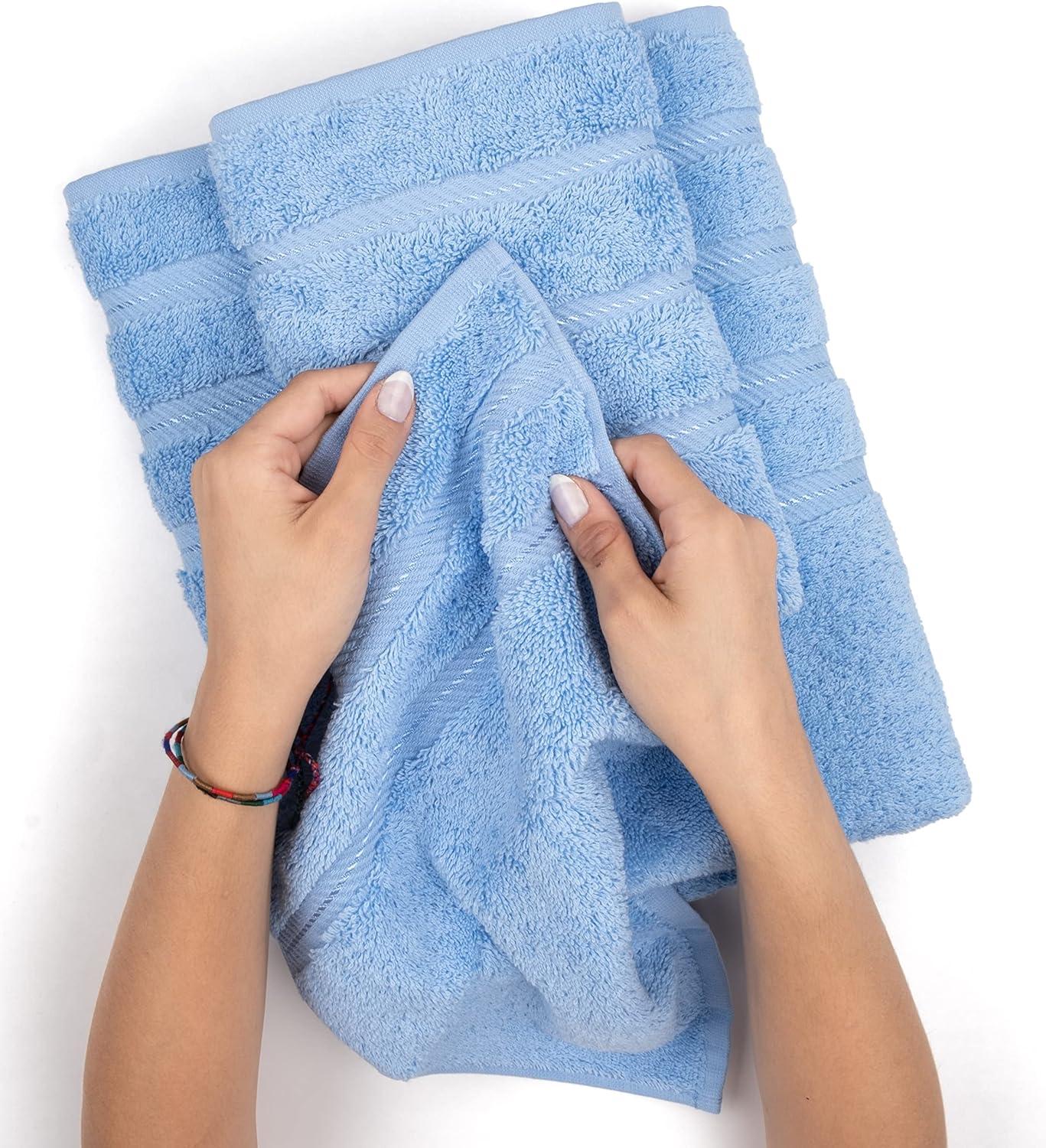 American Soft Linen 4 Pack Hand Towel Set, 100% Cotton, 16 inch by 28 inch, Hand Face Towels for Bathroom, Sky Blue