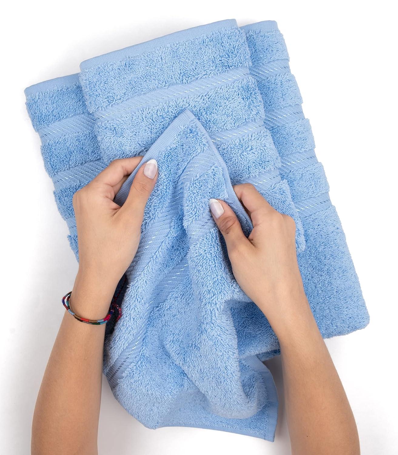 American Soft Linen 4 Pack Hand Towel Set, 100% Cotton, 16 inch by 28 inch, Hand Face Towels for Bathroom, Sky Blue