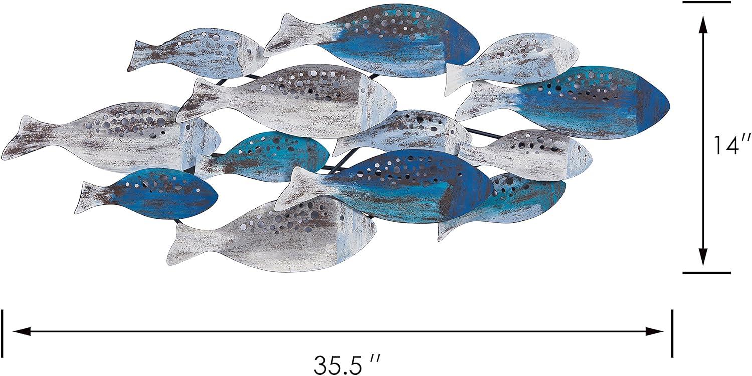 Blue and Silver Metal School of Fish Wall Sculpture