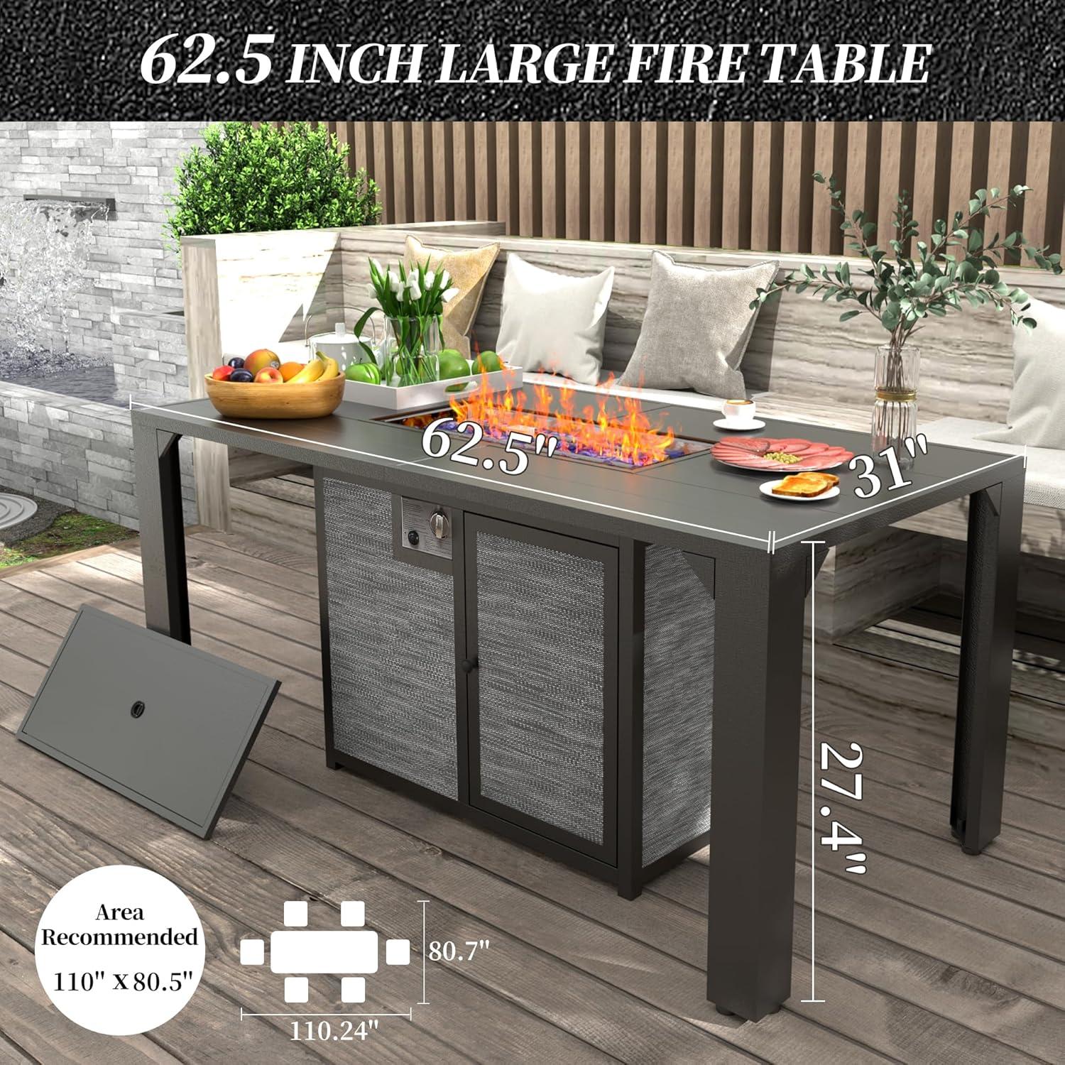 Comodo 62.5" Black Aluminum Gas Fire Pit Dining Table