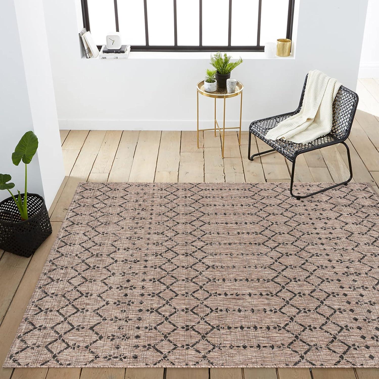 Ourika Moroccan Geometric Textured Weave Indoor/Outdoor Area Rug - JONATHAN Y