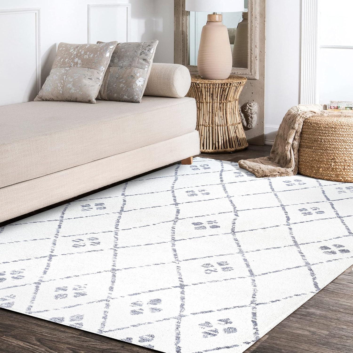 3' X 5' Izil Moroccan Geometric Diamond Area Rug, Ivory/Light Gray - JONATHAN Y