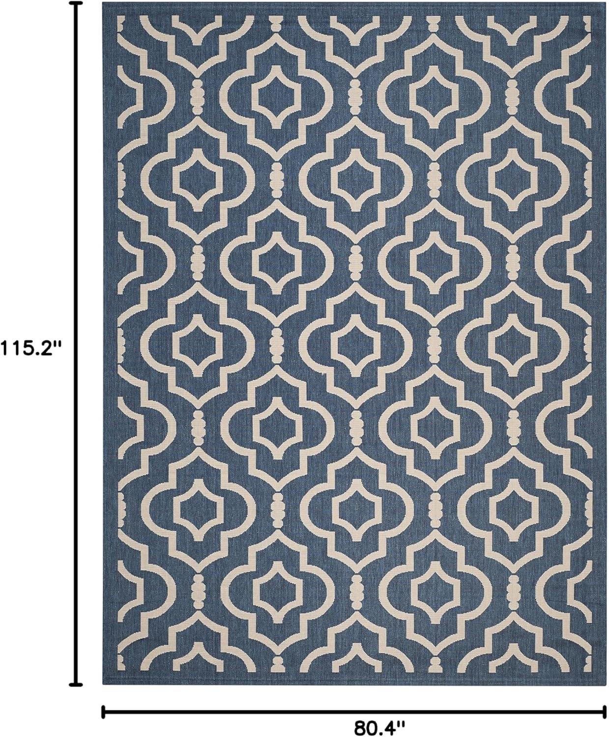 Navy and Beige Geometric Low Pile Outdoor Area Rug