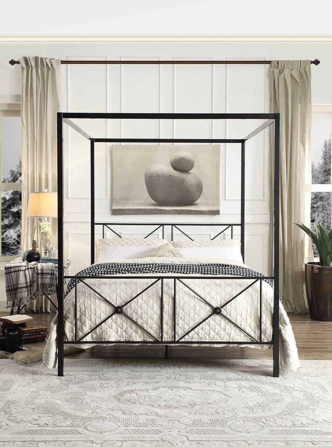 Rapa Queen Metal Canopy Platform Bed in Black - Lexicon