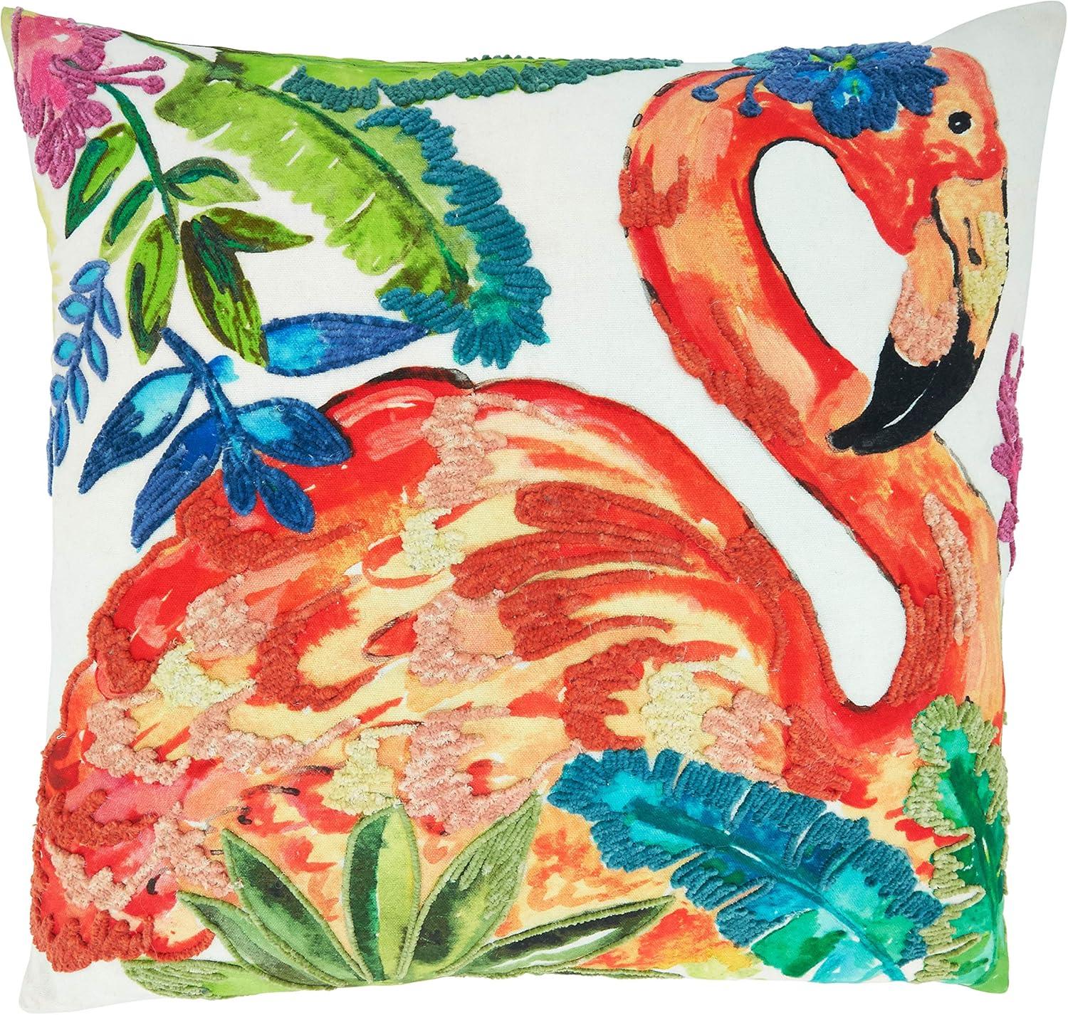 Saro Lifestyle Flamingo Pillow - Down Filled, 20" Square, Multi