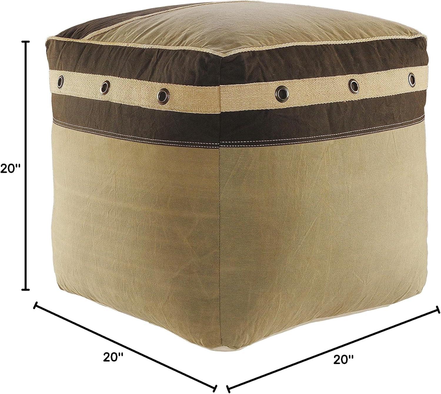 LR Home Medium Bordered Indoor Square Pouf, Gray/Brown, 20" x 20" x 20"