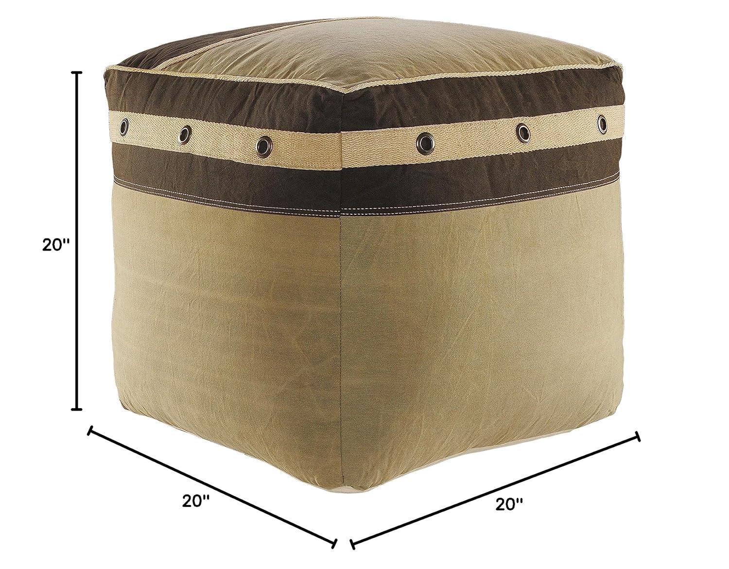 LR Home Medium Bordered Indoor Square Pouf, Gray/Brown, 20" x 20" x 20"
