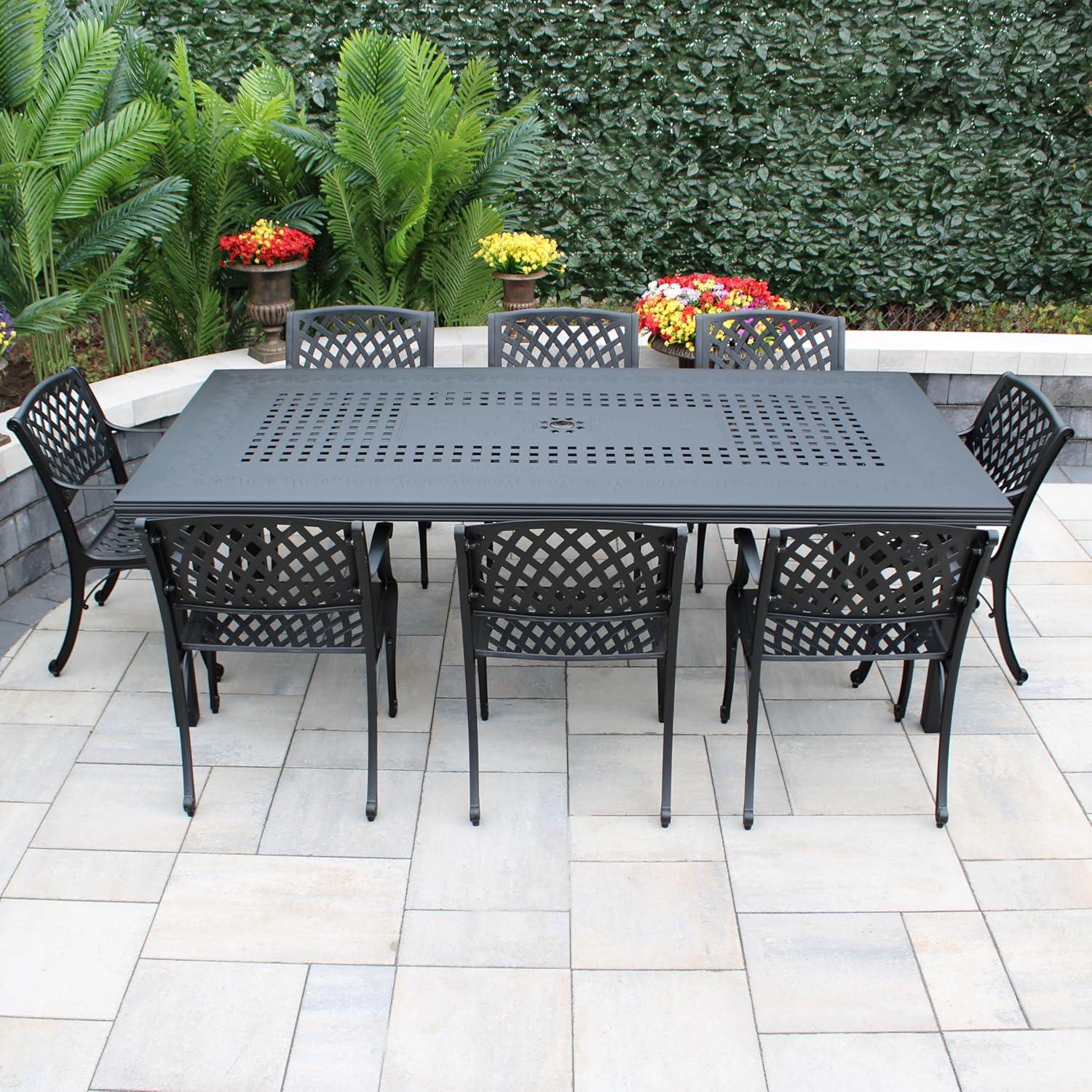 Oakland Living 95" Rectangular Modern Outdoor Mesh Lattice Aluminum Patio Dining Set with 8 Arm Chairs Black