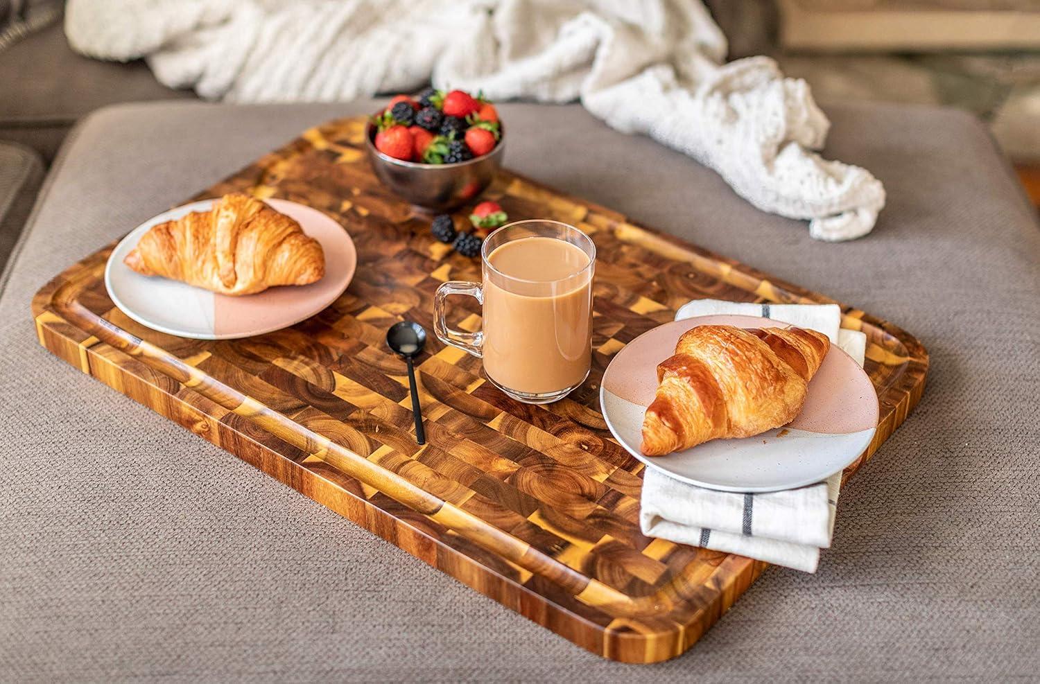 Acacia End Grain Rectangular Cutting Board with Juice Groove