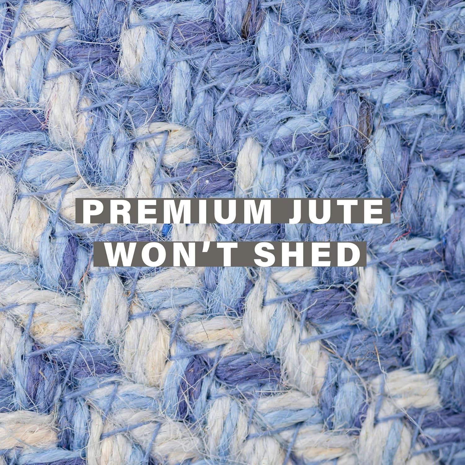 Homespice Denim Jute Blue Braided Rug for Living Room, Bedroom Rug, Dining Room and Pet Friendly.