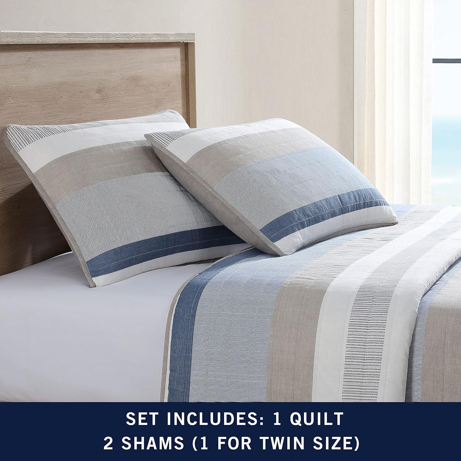 Nautica Galewood Cotton Reversible Beige Quilt Set