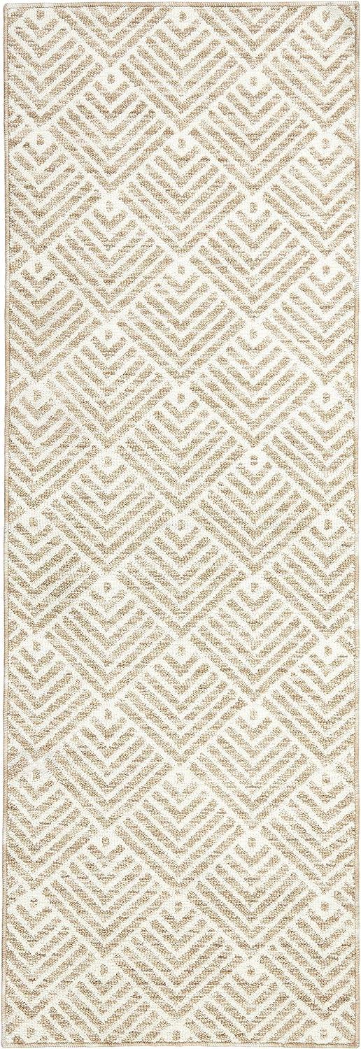 Beige Tufted Stripe Washable Polyester Runner Rug 24"x72"