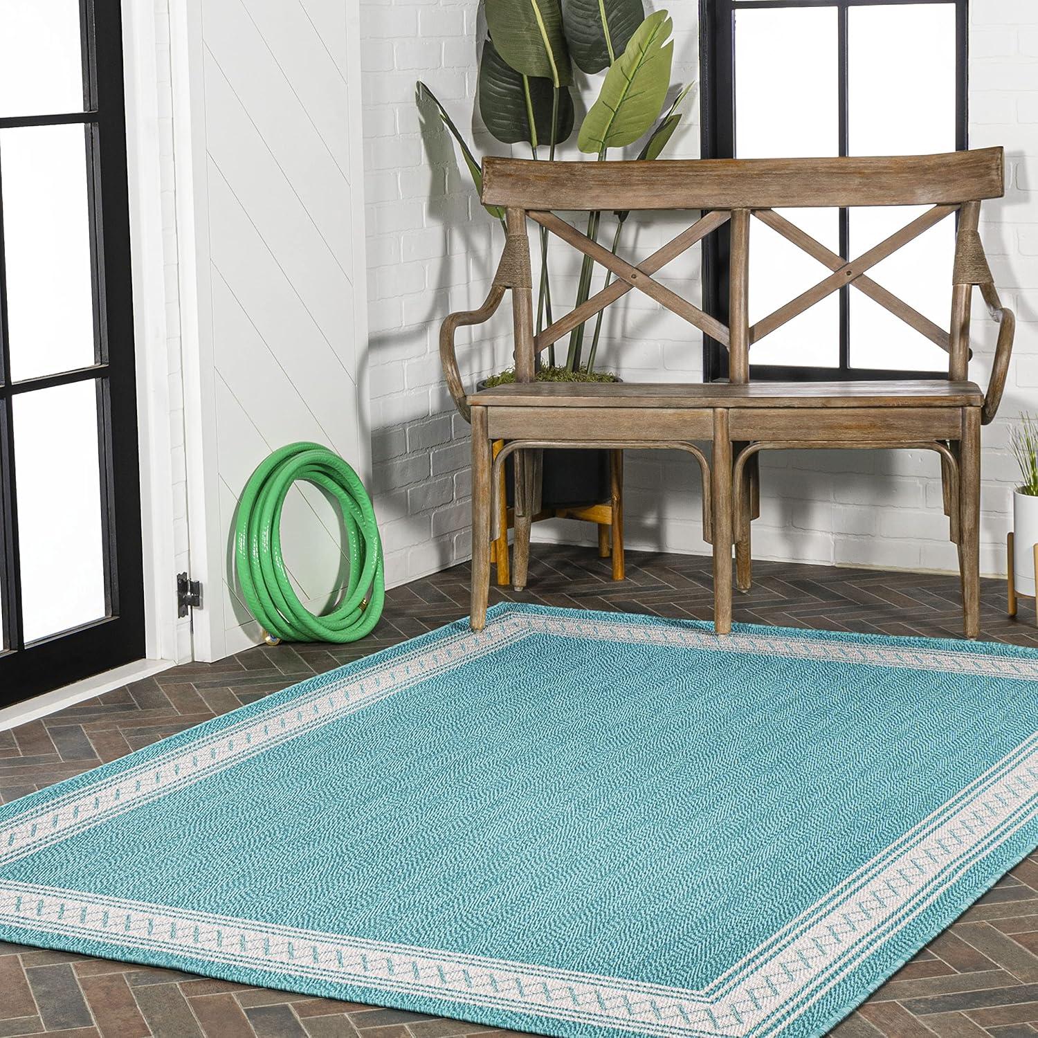 Aqua and Light Gray Reversible Diamond Synthetic Area Rug