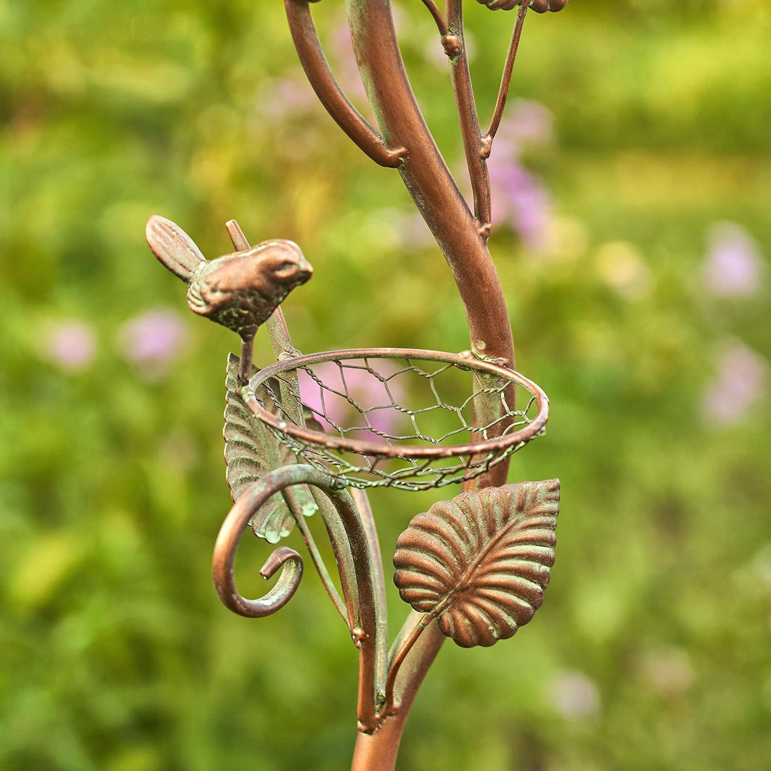 Antique Copper Teapot Birdhouse with Leaf Design Stake