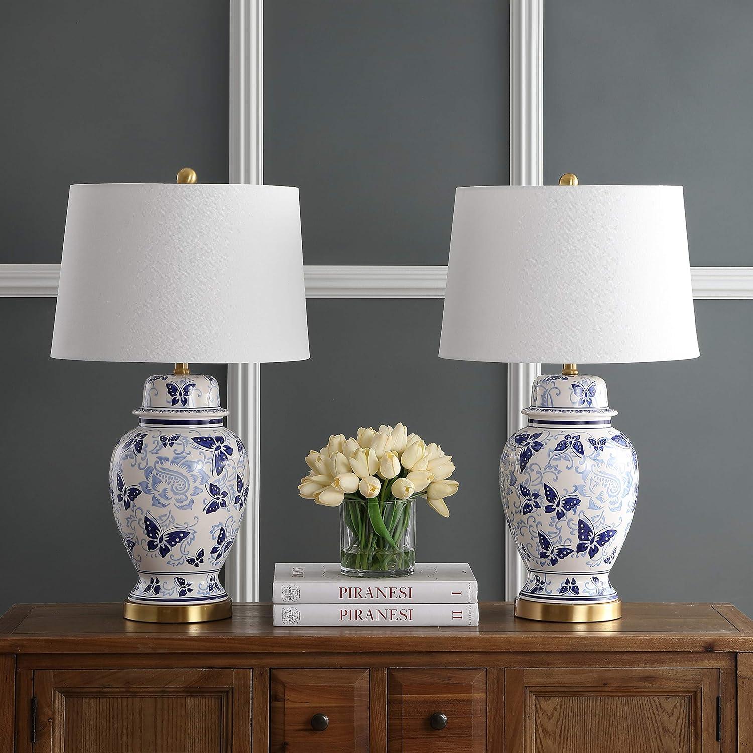 Hana Tbale Lamp (Set of 2) - 28 Inch Height - TBL4160 - Blue/White - Safavieh