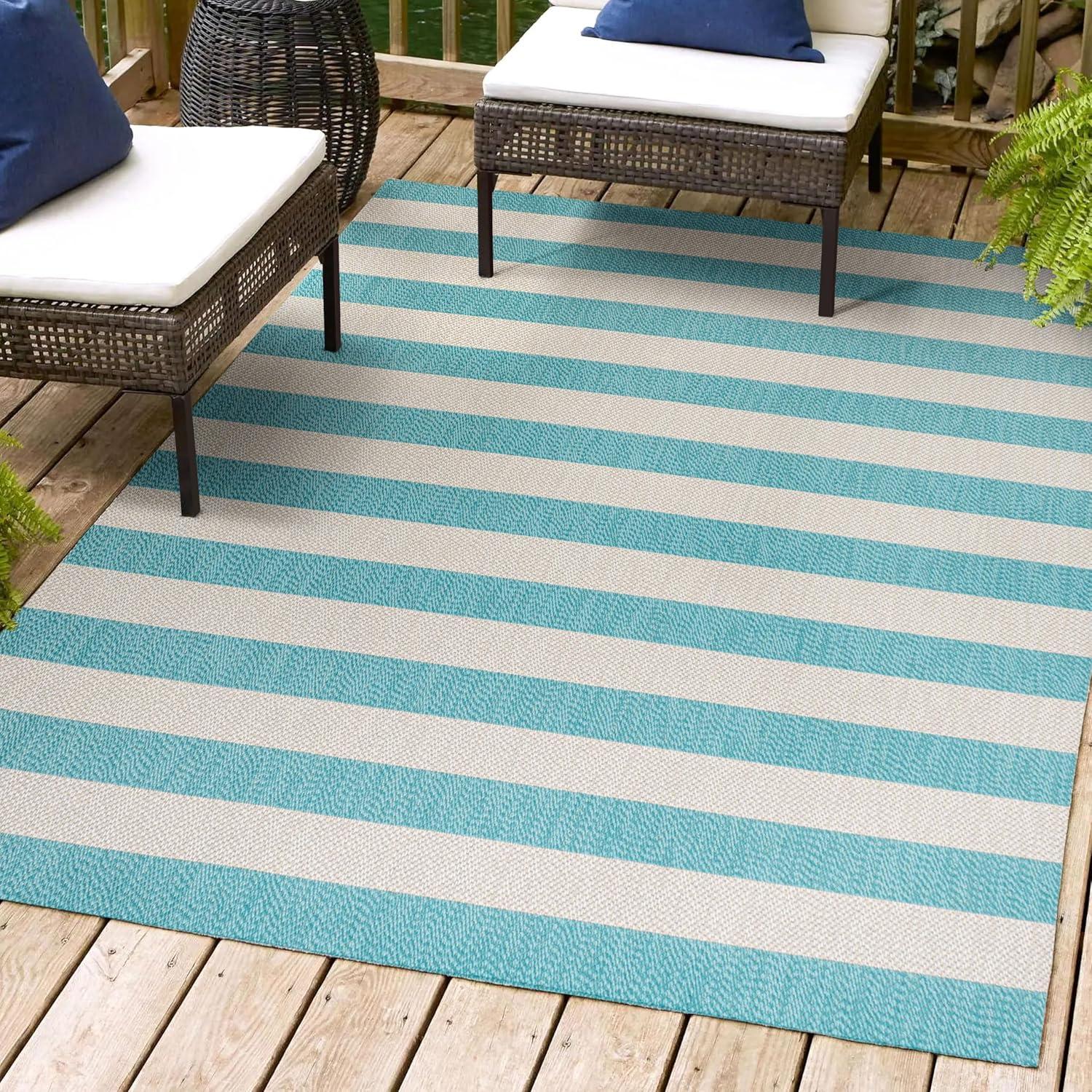 Negril Two-Tone Wide Stripe Indoor/Outdoor Area Rug - JONATHAN Y