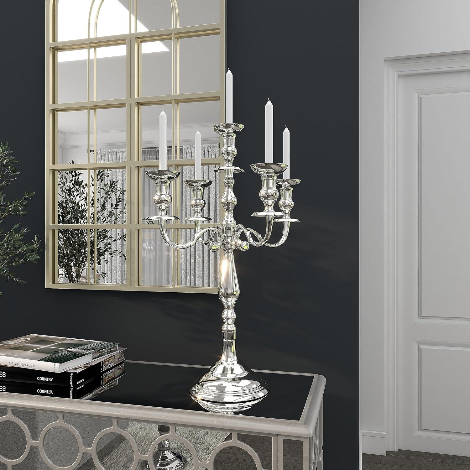 DecMode 5 Holder Silver Aluminum Metal Scrolled Candelabra