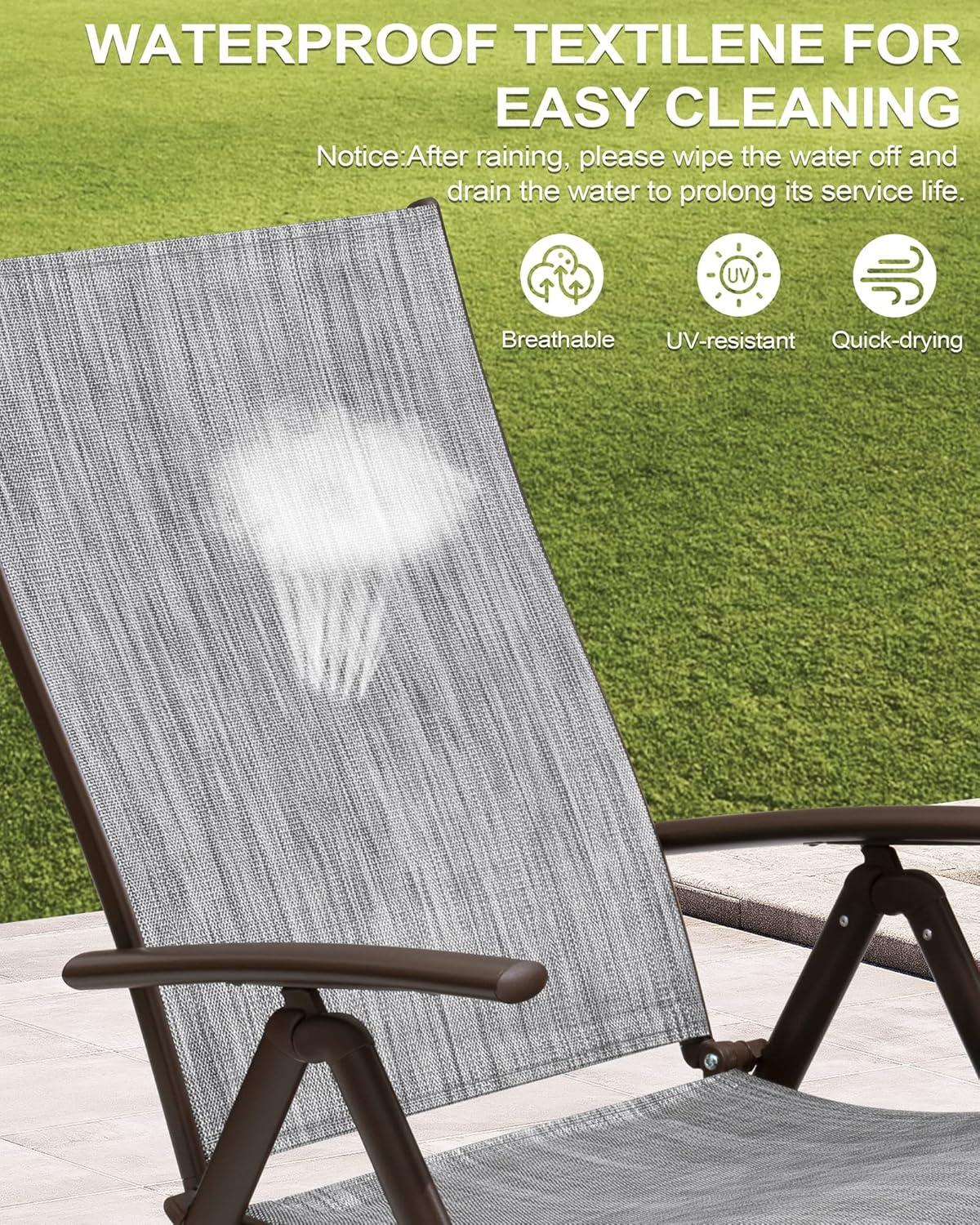 2pc Outdoor Aluminum Adjustable Chaise Lounges - Black/Gray - Crestlive Products: Foldable, Weather-Resistant, No Assembly Required